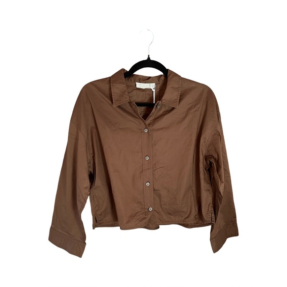 NWT Everlane Cropped Boxy Chestnut Brown PJ Top Loungewear Blouse XS - Picture 2 of 12